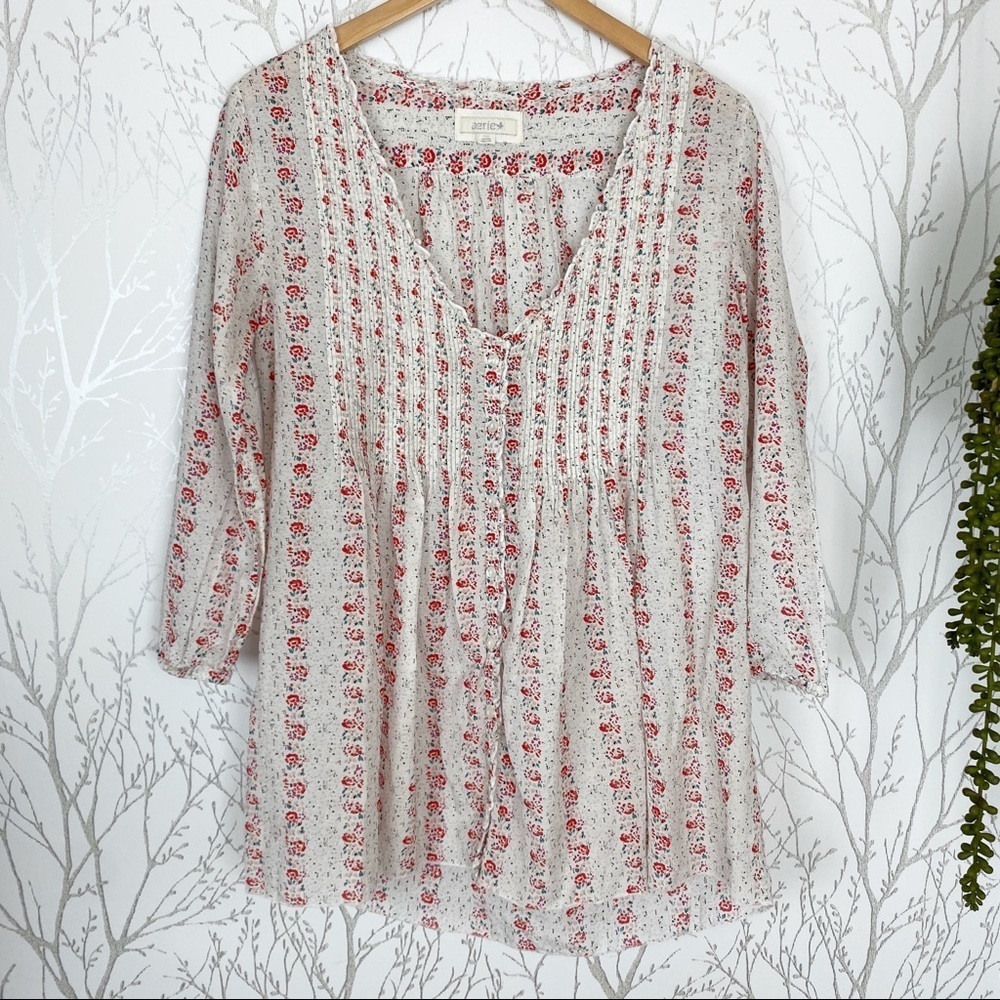 AERIE Lightweight Cottage Mini Floral Top Ruffle
